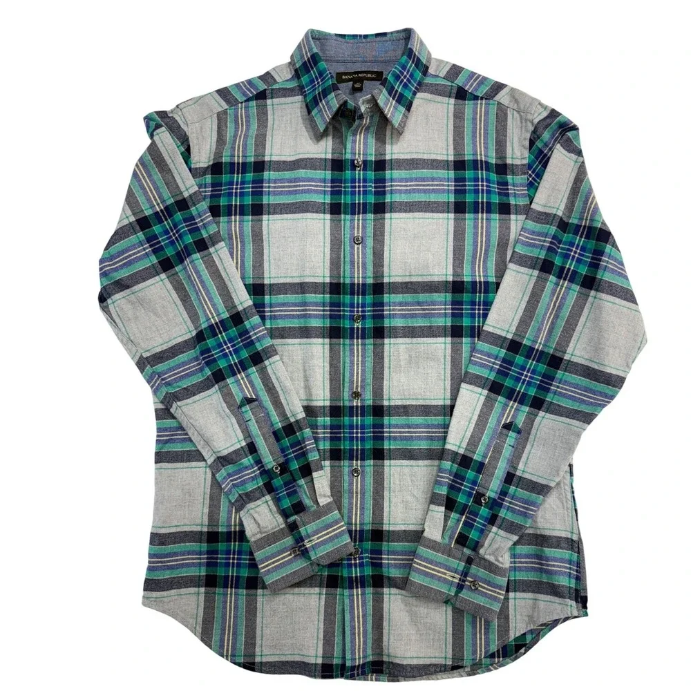 Banana Republic Mens Plaid Flannel Button Down Shirt‎ Long Sleeve Size Medium
